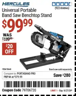 Harbor Freight Tools Hercules universal portable band saw benchtop stand offer