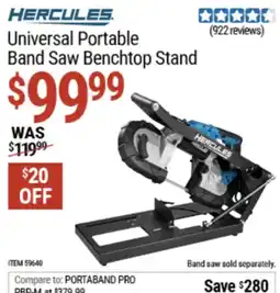 Harbor Freight Tools Hercules universal portable band saw benchtop stand offer