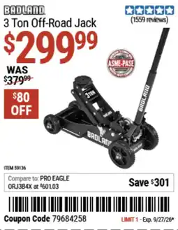 Harbor Freight Tools Badland 3 ton off-road jack offer
