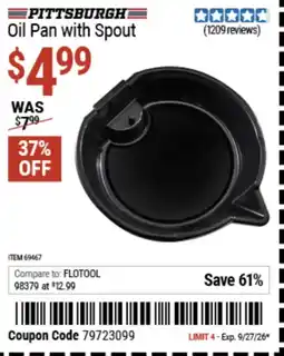 Harbor Freight Tools Pittsburgh oil pan with spout offer