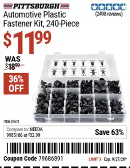 Harbor Freight Tools Pittsburgh automotive plastic fastener kit offer