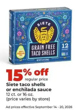Hy-Vee Siete taco shells or enchilada sauce offer