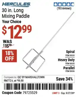 Harbor Freight Tools Hercules 30 in. Long Mixing Paddle Your Choice offer