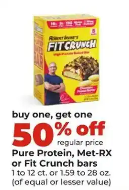 Hy-Vee Pure Protein, Met-RX or Fit Crunch bars offer