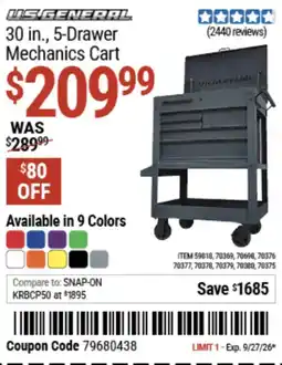 Harbor Freight Tools 30 in., 5-Drawer Mechanics Cart offer