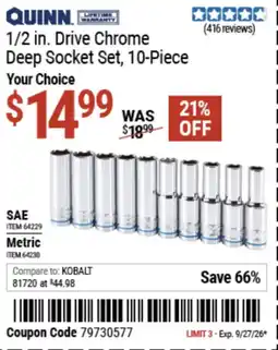 Harbor Freight Tools Quinn 1/2 in. Drive Chrome Deep Socket Set offer