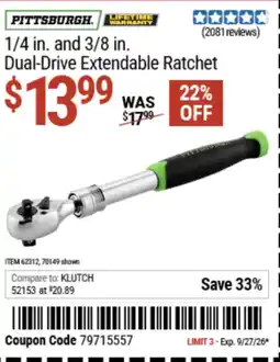 Harbor Freight Tools Pittsburgh dual-drive extendable ratchet offer