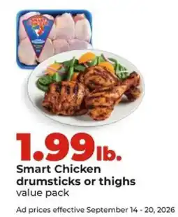 Hy-Vee Smart Chicken drumsticks or thighs value pack offer