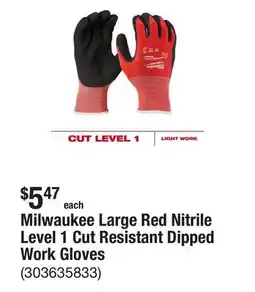 The Home Depot Milwaukee Large Red Nitrile Level 1 Cut Resistant Dipped Work Gloves offer