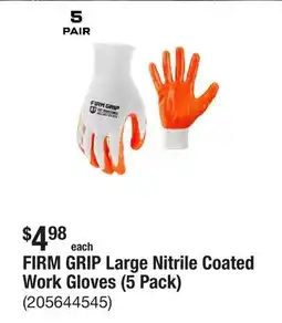 The Home Depot FIRM GRIP Large Nitrile Coated Work Gloves (5 Pack) offer