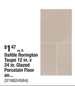 The Home Depot Daltile Rorington Taupe 12 in. x 24 in. Glazed Porcelain Floor and Wall Tile (17.6 sq. ft. /case) offer