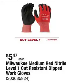 The Home Depot Milwaukee Medium Red Nitrile Level 1 Cut Resistant Dipped Work Gloves offer