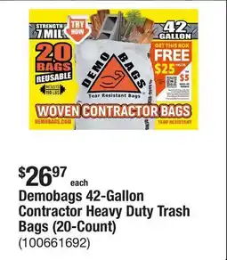 The Home Depot Demobags 42-Gallon Contractor Heavy Duty Trash Bags (20-Count) offer