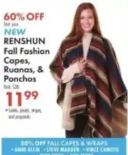 Boscov's Renshun Fall Fashion Capes, Ruanas, & Ponchos offer