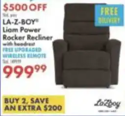 Boscov's La-Z-Boy Liam Power Rocker Recliner with headrest offer