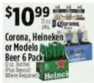 Pioneer Supermarkets Corona, Heineken or Modelo Beer 6 Pack offer