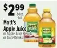 Pioneer Supermarkets Mott's Apple Juice or Apple Juice Blends or Juice Drinks offer