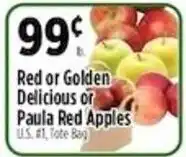 Pioneer Supermarkets Red or Golden Delicious or Paula Red Apples offer