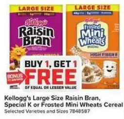 Giant Food Kellogg's Large Size Raisin Bran, Special K or Frosted Mini Wheats Cereal offer
