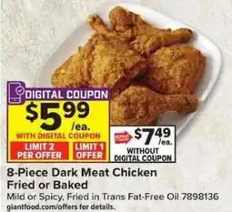 Giant Food 8-Piece Dark Meat Chicken offer