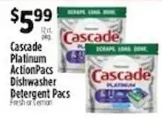 Pioneer Supermarkets Cascade Platinum ActionPacs Dishwasher Detergent Pacs offer
