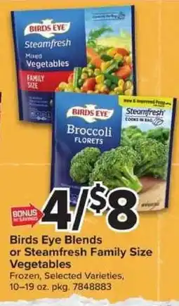 Giant Food Birds Eye Blends or Steamfresh Family Size Vegetables offer