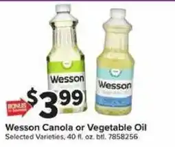 Giant Food Wesson Canola or Vegetable Oil offer