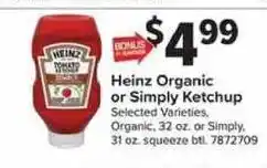 Giant Food Heinz Organic or Simply Ketchup offer