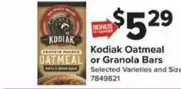 Giant Food Kodiak Oatmeal or Granola Bars offer
