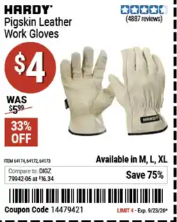 Harbor Freight Tools Hardy pigskin leather work gloves offer