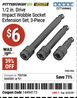 Harbor Freight Tools Pittsburgh 1/2 in. Drive Impact Wobble Socket Extension Set offer