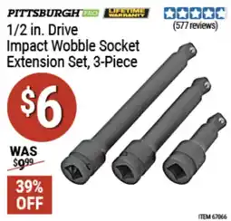 Harbor Freight Tools Pittsburgh pro impact wobble socket extension set offer