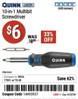 Harbor Freight Tools Quinn 10-in-1 Multibit Screwdriver offer