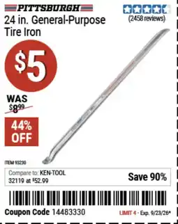 Harbor Freight Tools Pittsburgh 24 in. General-Purpose Tire Iron offer