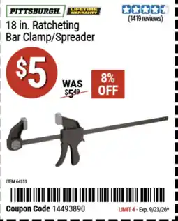 Harbor Freight Tools Pittsburgh 18 in. Ratcheting Bar Clamp/Spreader offer