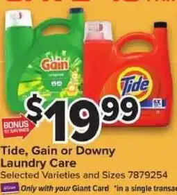 Giant Food Tide, Gain or Downy Laundry Care offer
