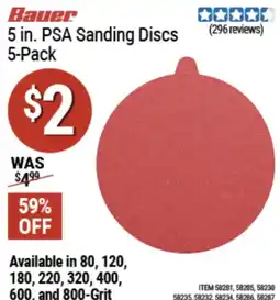 Harbor Freight Tools Bauer 5 in. PSA Sanding Discs offer