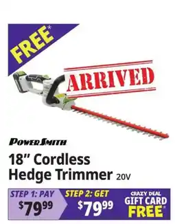 Ocean State Job Lot PowerSmith 18" Cordless Hedge Trimmer 20V offer