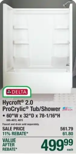 Menards Delta hycroft 2.0 procrylic tub/shower offer
