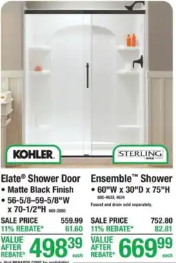 Menards Kohler elite shower door offer