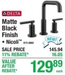 Menards Delta nicoli matte black finish offer