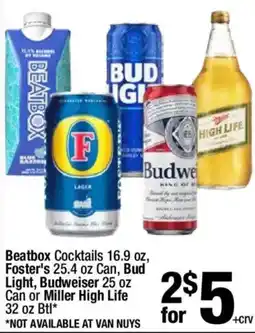 Super King Markets Beatbox Cocktails, Foster's, Bud Light, Budweiser or Miller High Life offer