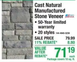Menards Cast Natural Manufactured Stone Veneer offer