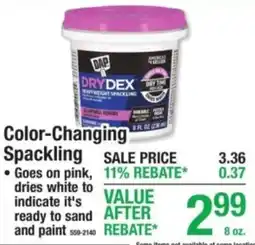 Menards Dap drydex color-changing spackling offer