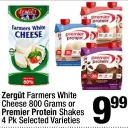 Super King Markets Zergut Farmers White Cheese or Premier Protein Shakes offer