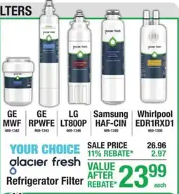 Menards Your Choice Glacier Fresh Refrigerator Filter offer