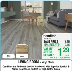 Menards Hamilton living room vinyl plank offer