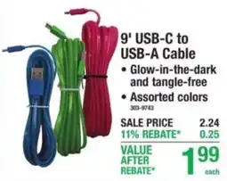 Menards 9' USB-C to USB-A Cable offer