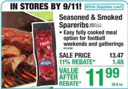 Menards Lloyds seasoned & smoked spareribs offer
