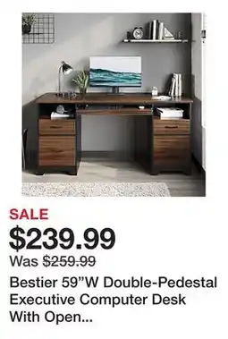 Office Depot Bestier 59W Double-Pedestal Executive Computer Desk With Open Storage & Drawer, Cherry offer